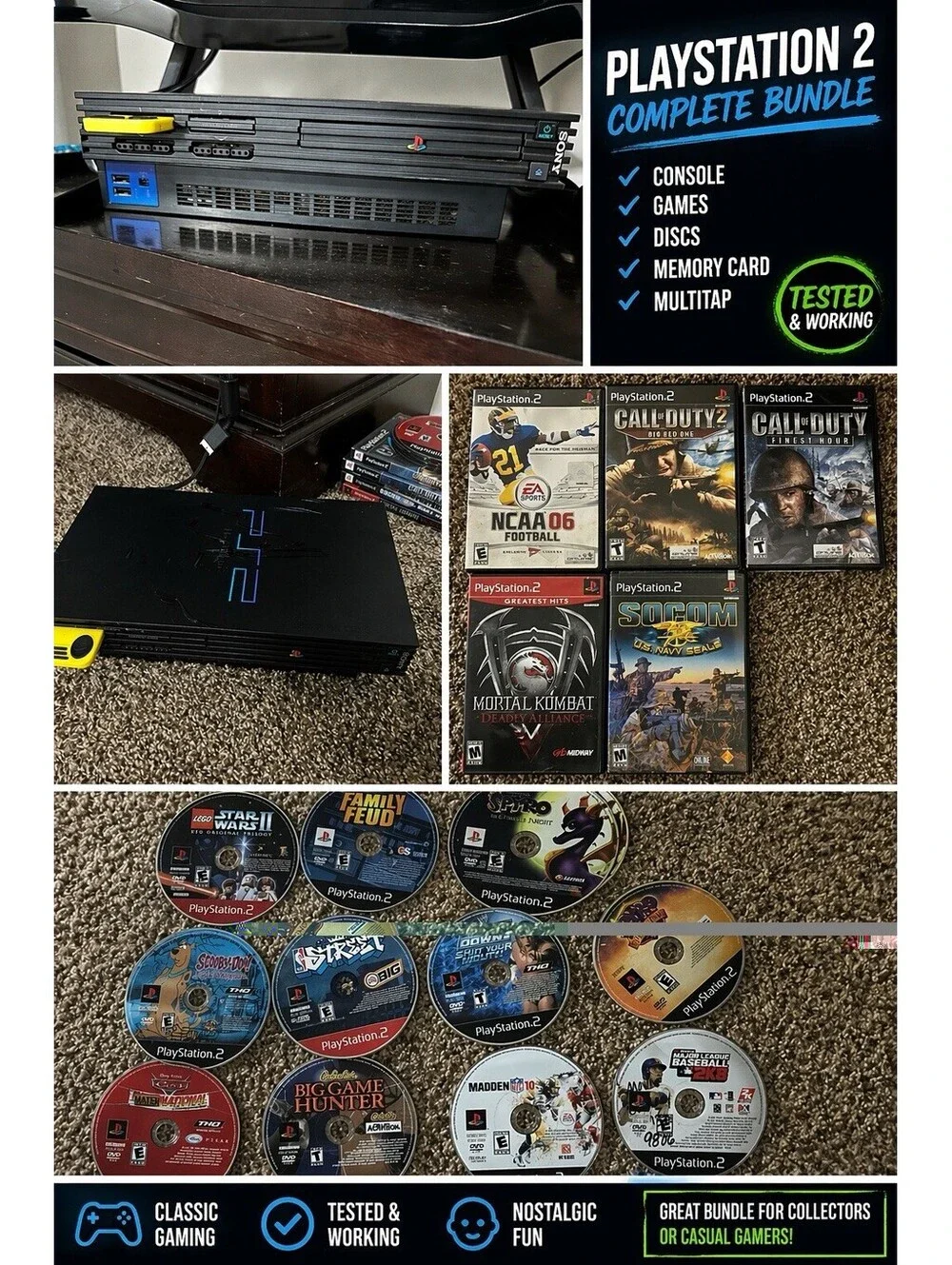 Sony PlayStation 2 PS2 SCPH-30001 NTSC-U/C Bundle w/ Games, Memory Card